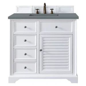 Savannah 36″ Single Vanity, Bright White w/ 3 CM Cala Blue Top
