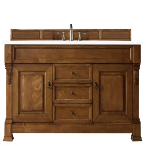 Brookfield 60″ Single Vanity, Country Oak w/ 3 CM White Zeus Quartz Top