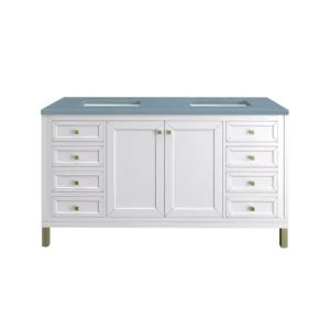 Chicago 60″ Double Vanity, Glossy White w/ 3 CM Cala Blue Top