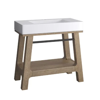 Auburn 36" Single Sink Console, Weathered Timber w/ Glossy White Mineral Composite Stone Top - Image 6