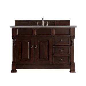 Brookfield 48″ Single Vanity, Burnished Mahogany w/ 3 CM Grey Expo Quartz Top