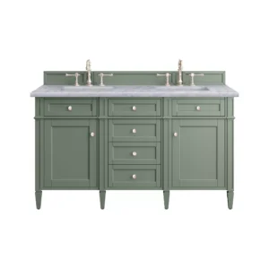 Brittany 60″ Double Vanity, Smokey Celadon w/ 3 CM Carrara Marble Top