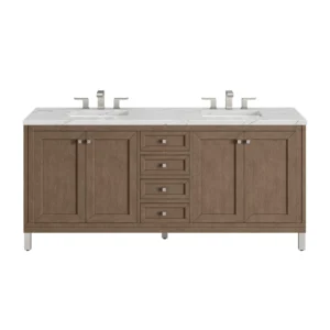 Chicago 72″ Double Vanity, Whitewashed Walnut w/ 3 CM Ethereal Noctis Quartz Top