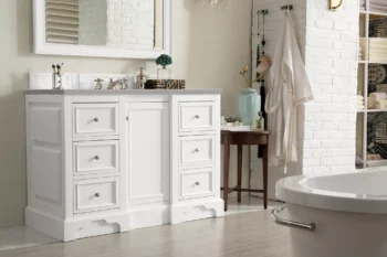 De Soto 48" Single Vanity, Bright White w/ 3 CM Eternal Serena Quartz Top - Image 3