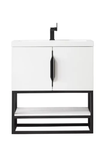 Columbia 31.5" Single Vanity, Glossy White, Matte Black, w/ White Glossy Composite Stone Top
