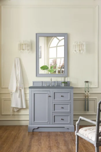 De Soto 36" Single Vanity, Silver Gray w/ 3 CM Cala Blue Top - Image 2