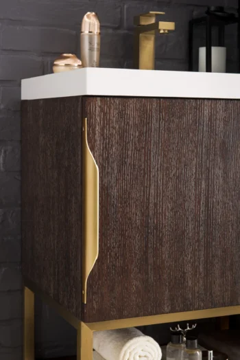 Columbia 24" Single Vanity, Coffee Oak, Radiant Gold w/ White Glossy Composite Stone Top - Image 6