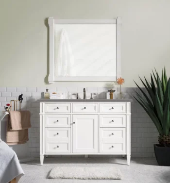 Brittany 48" Single Vanity, Bright White w/ 3 CM Grey Expo Quartz Top - Image 2
