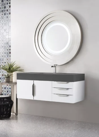 Mercer Island 48" Single Vanity, Glossy White, w/ Dusk Grey Glossy Composite Stone Top - Image 3