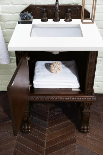 Balmoral 26" Single Vanity, Antique Walnut w/ 3 CM White Zeus Quartz Top - Image 4