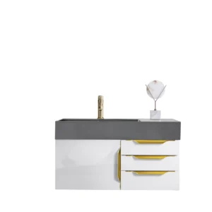 Mercer Island 36″ Single Vanity, Glossy White, Radiant Gold w/ Dusk Grey Glossy Composite Stone Top