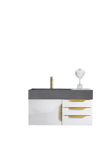 Mercer Island 36" Single Vanity, Glossy White, Radiant Gold w/ Dusk Grey Glossy Composite Stone Top