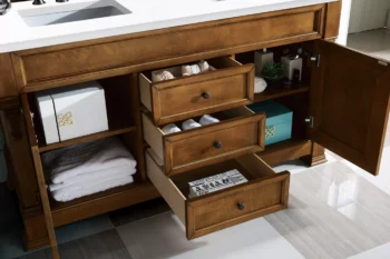 Brookfield 60" Double Vanity, Country Oak w/ 3 CM White Zeus Quartz Top - Image 4