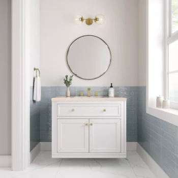 Chicago 36" Single Vanity, Glossy White w/ 3 CM Eternal Marfil Top - Image 2