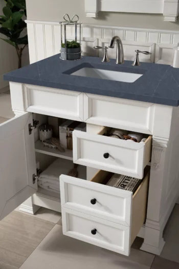 Brookfield 36" Single Vanity, Bright White w/ 3 CM Charcoal Soapstone Quartz Top - Image 4