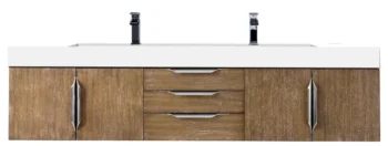 Mercer Island 72" Double Vanity,  Latte Oak w/ Glossy White Composite Stone Top