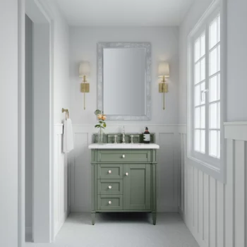 Brittany 30" Single Vanity, Smokey Celadon w/ 3 CM Arctic Fall Top - Image 3