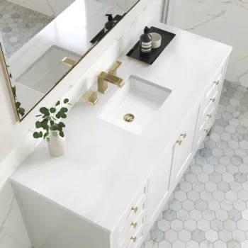 Chicago 60" Single Vanity, Glossy White w/ 3 CM White Zeus Top - Image 4