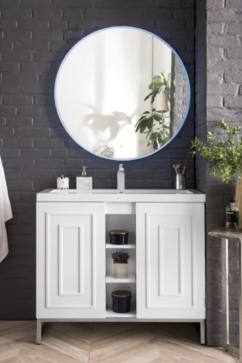 Alicante 39.5" Single Vanity, Glossy White, Brushed Nickel w/ White Glossy Composite Stone Top - Image 2