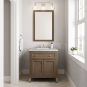 Chicago 30" Single Vanity, Whitewashed Walnut w/ 3 CM Eternal Jasmine Pearl Quartz Top - Image 2