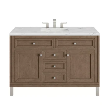 Chicago 48" Single Vanity, Whitewashed Walnut w/ 3 CM Ethereal Noctis Quartz Top