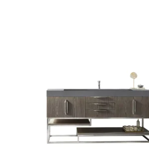 Columbia 72″ Single Vanity, Ash Gray w/ Dusk Grey Glossy Composite Stone Top