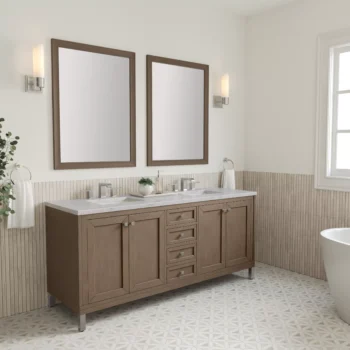 Chicago 72" Double Vanity, Whitewashed Walnut w/ 3 CM Eternal Jasmine Pearl Quartz Top - Image 4