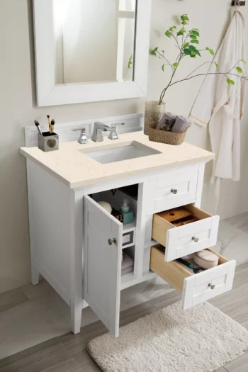 Palisades 36" Single Vanity, Bright White w/ 3 CM Eternal Marfil Quartz Top - Image 4