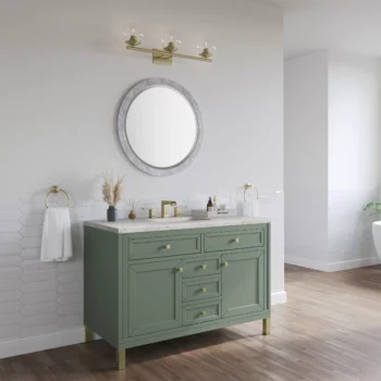Chicago 48" Single Vanity, Smokey Celadon w/ 3 CM Eternal Jasmine Pearl Top - Image 4