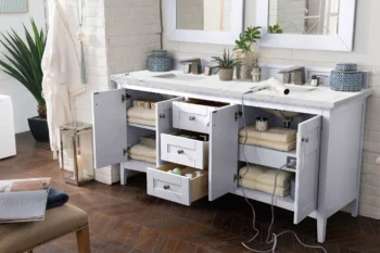 Palisades 72" Double Vanity, Bright White w/ 3 CM Ethereal Noctis Quartz Top - Image 4