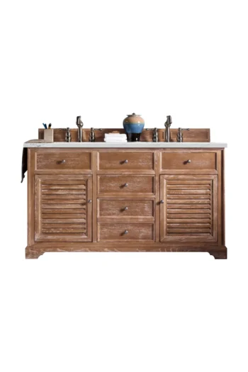 Savannah 60" Double Vanity, Driftwood w/ 3 CM Ethereal Noctis Quartz Top