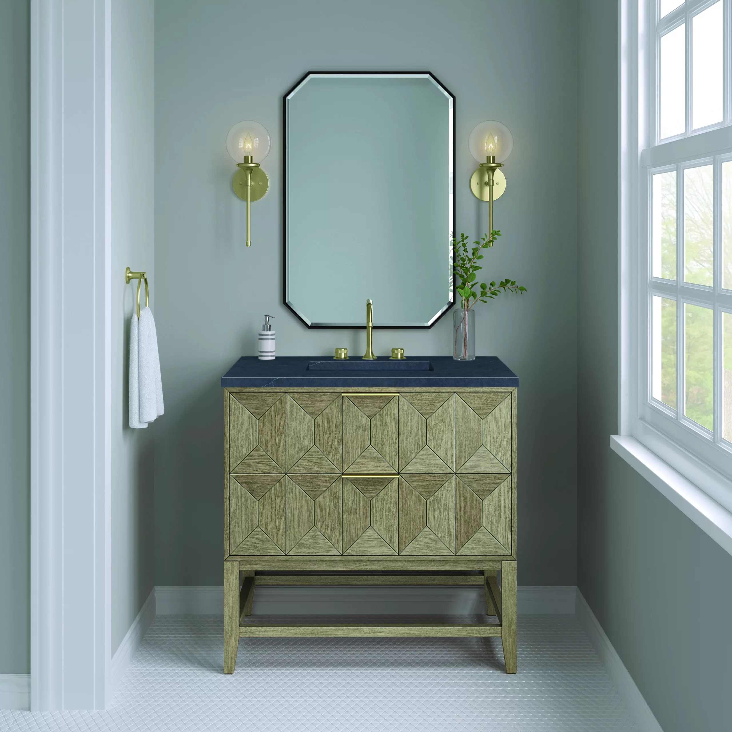 Emmeline 36" Single Vanity, Pebble Oak w/ 3 CM Charcoal Soapstone Top - Image 3