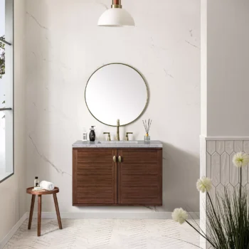 Amberly 36" Single Vanity, Mid-Century Walnut w/ 3 CM Eternal Jasmine Pearl Top - Image 4