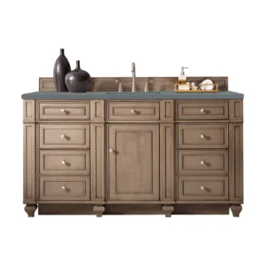 Bristol 60″ Single Vanity, Whitewashed Walnut w/ 3 CM Cala Blue Top