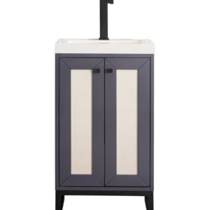 Chianti 20″ Single Vanity, Mineral Gray, Matte Black, w/ White Glossy Composite Stone Top