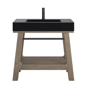 Auburn 36" Single Sink Console, Weathered Timber w/ Black Matte Mineral Composite Stone Top - Image 2