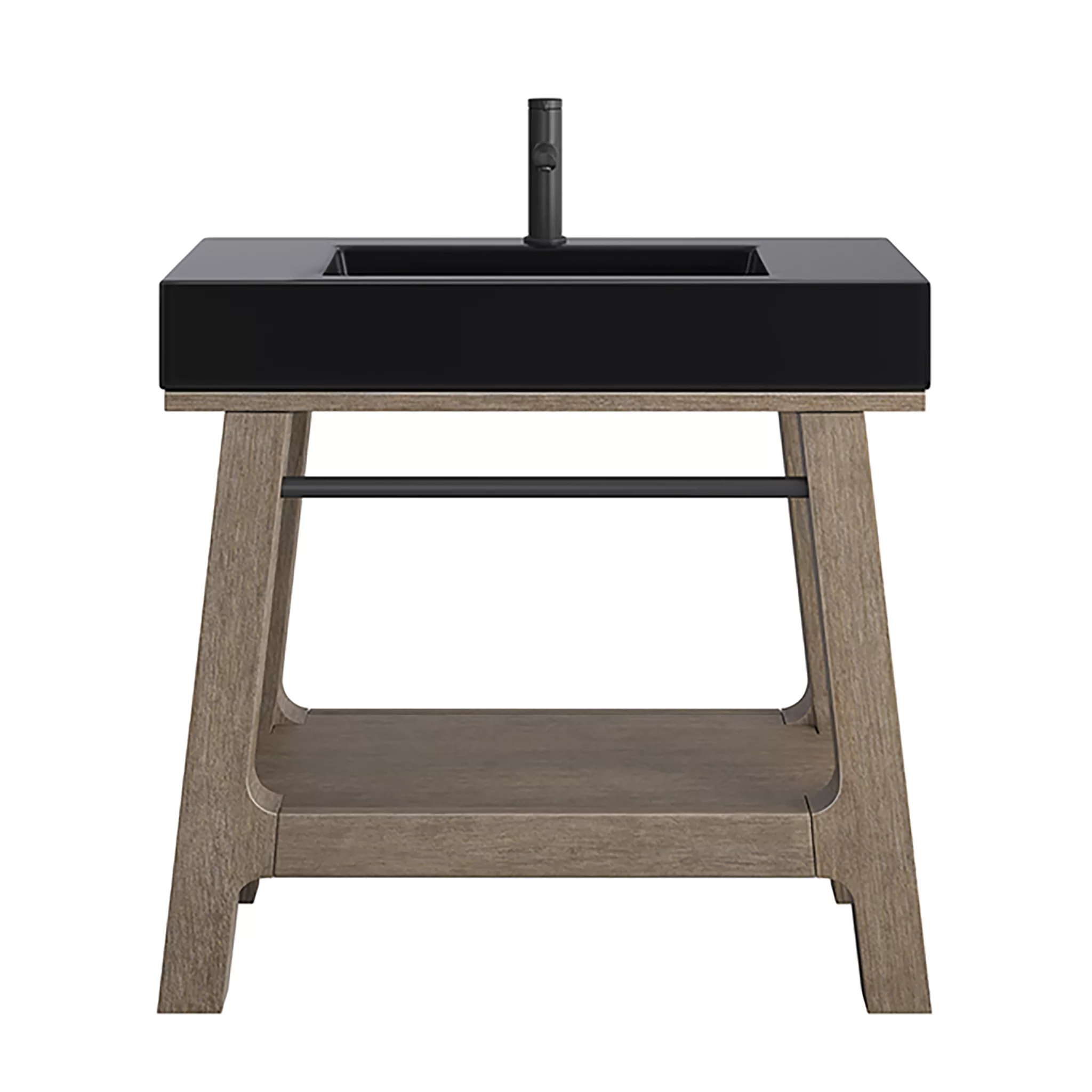 Auburn 36" Single Sink Console, Weathered Timber w/ Black Matte Mineral Composite Stone Top - Image 2