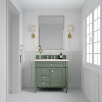 Brittany 36" Single Vanity, Smokey Celadon w/ 3 CM White Zeus Top - Image 3