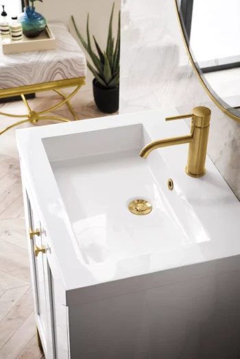 Chianti 24" Single Vanity, Glossy White, Radiant Gold, w/ White Glossy Composite Stone Top - Image 6