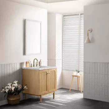 Laurent 30" Single Vanity, Light Natural Oak w/ 3 CM Eternal Jasmine Pearl Top - Image 5