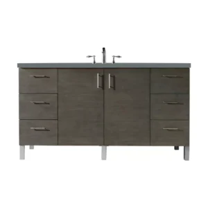 Metropolitan 60″ Single Vanity, Silver Oak w/ 3 CM Cala Blue Top