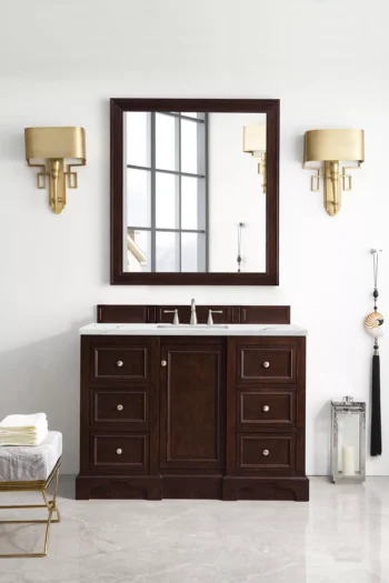 De Soto 48" Single Vanity, Burnished Mahogany w/ 3 CM Ethereal Noctis Quartz Top - Image 2