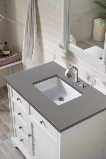 Savannah 36" Single Vanity, Bright White w/ 3 CM Grey Expo Top - Image 3