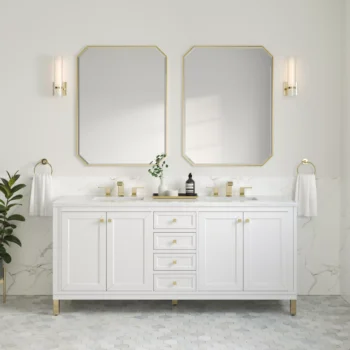 Chicago 72" Double Vanity, Glossy White w/ 3 CM Arctic Fall Top - Image 2