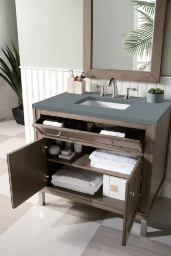 Chicago 36" Single Vanity, Whitewashed Walnut w/ 3 CM Cala Blue Top