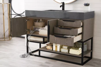 Columbia 48" Single Vanity, Ash Gray, Matte Black w/ Dusk Grey Glossy Composite Stone Top - Image 4