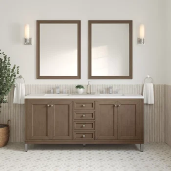 Chicago 72" Double Vanity, Whitewashed Walnut w/ 3 CM White Zeus Quartz Top - Image 2
