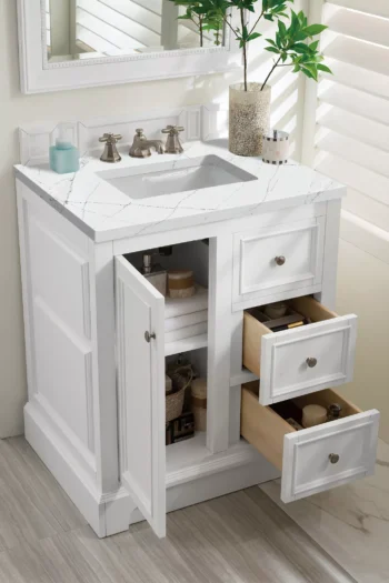 De Soto 30" Single Vanity, Bright White w/ 3 CM Ethereal Noctis Quartz Top - Image 4