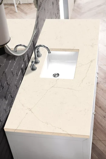 Athens 60" Single Vanity, Glossy White w/ 3 CM Eternal Marfil Top - Image 4