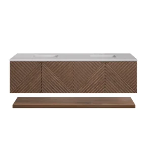 Marcello 72″ Double Vanity, Chestnut w/ 3 CM Eternal Serena Top